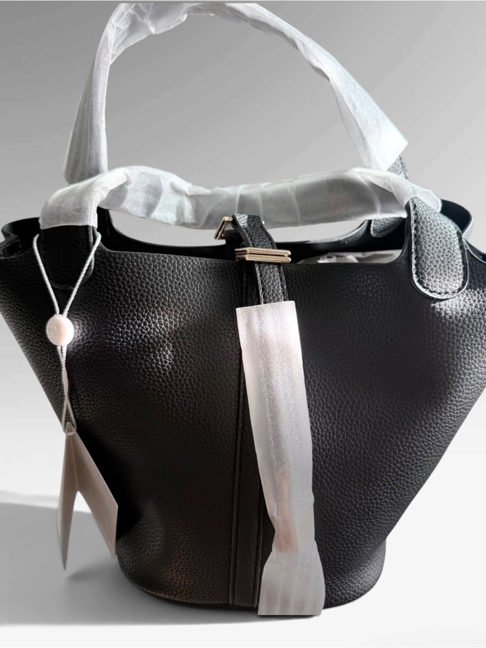 Valentino Orlandi Black Pebbled Leather Bucket Tote